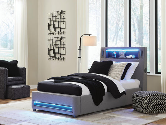 Finigale Twin Upholstered Bed with Wireless Audio