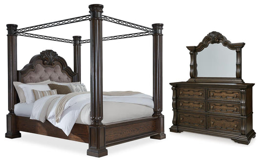 Maylee California King Canopy Bed, Dresser and Mirror