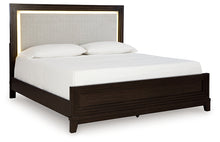 Load image into Gallery viewer, Neymorton King Upholstered Panel Bed with Mirrored Dresser, Chest and 2 Nightstands
