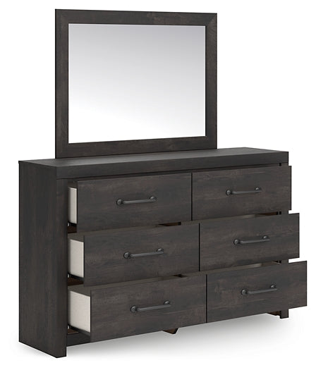Hollivern King Panel Bed with Mirrored Dresser, Chest and Nightstand