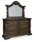 Maylee King Upholstered Bed, Dresser, Mirror, Chest and Nightstand