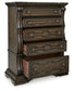 Maylee Queen Upholstered Bed, Dresser, Mirror, Chest and Nightstand