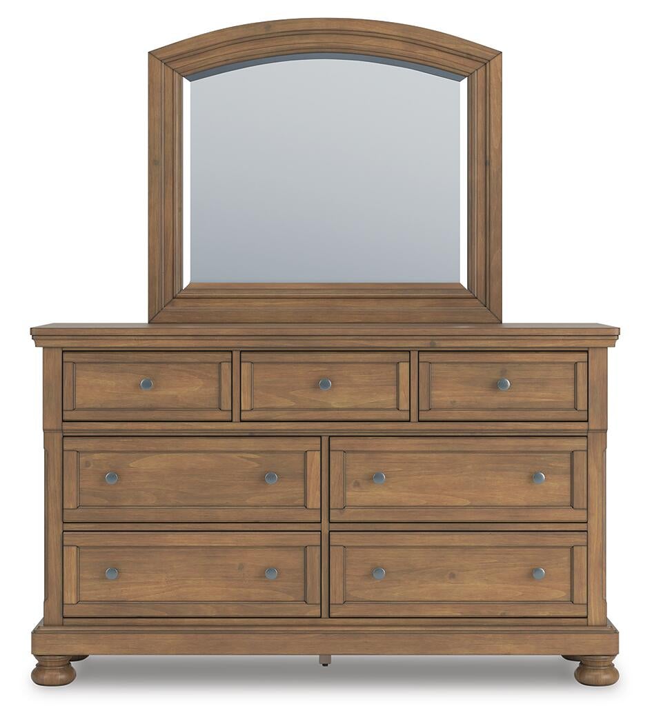 Feddinger California King Storage Sleigh Bed with Mirrored Dresser and Nightstand