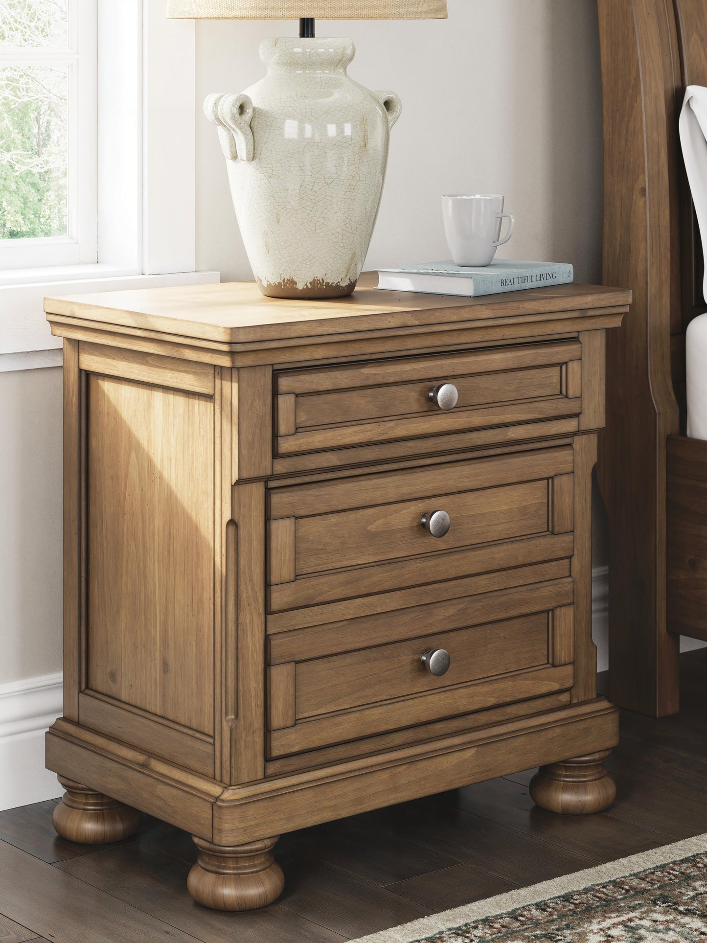 Feddinger California King Storage Sleigh Bed with Mirrored Dresser and Nightstand