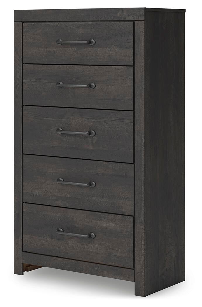 Hollivern Queen Panel Bed, Dresser, Mirror, Chest and Nightstand