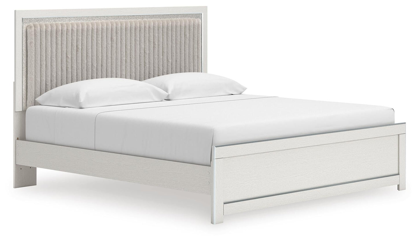 Zuraleus King Upholstered Panel Platform Bed, Dresser, Mirror, Chest and Nightstand
