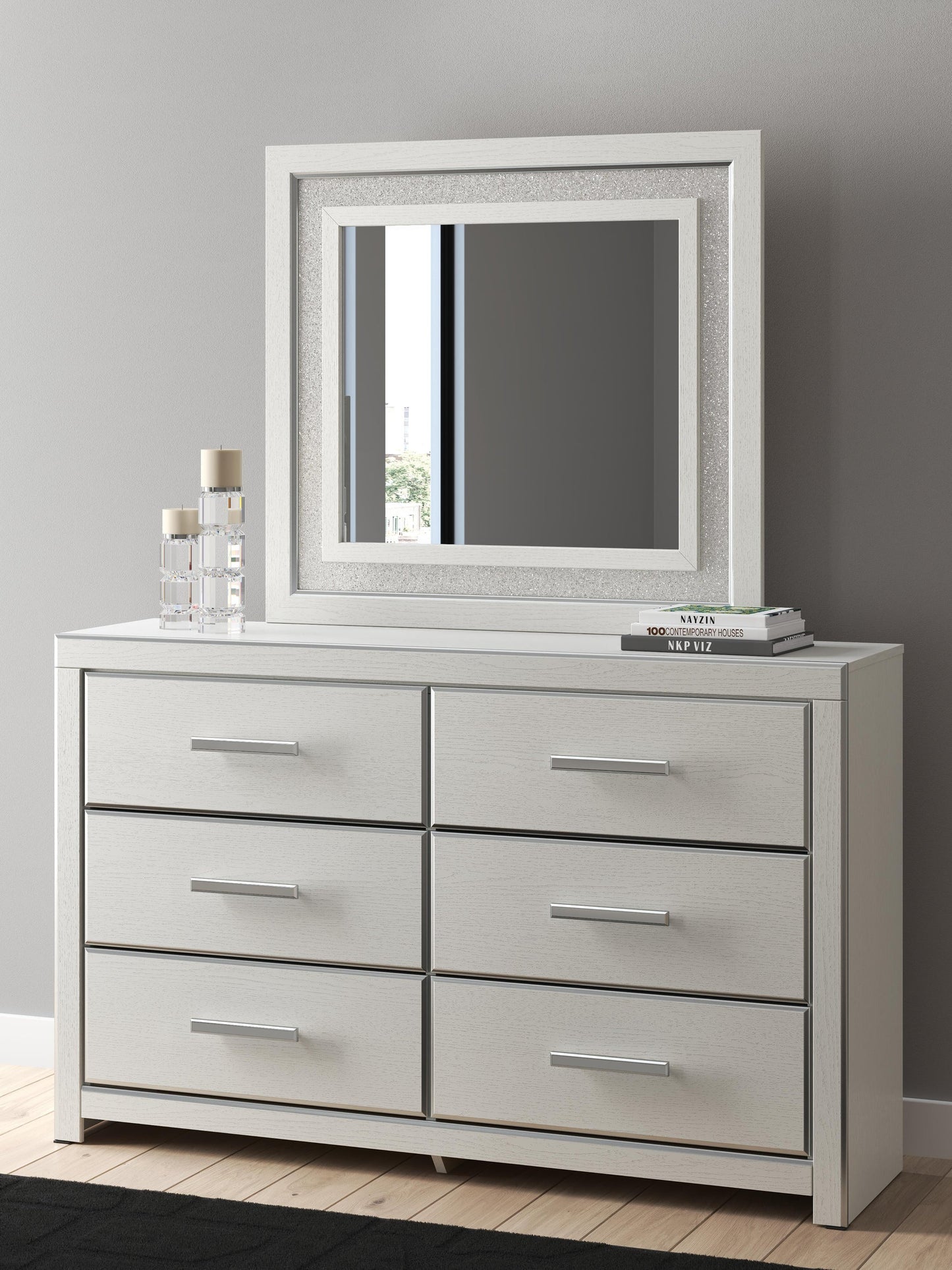 Zuraleus Queen Upholstered Panel Bed, Dresser, Mirror and Nightstand