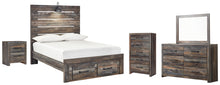 Load image into Gallery viewer, Drystan Full Panel Bed with 2 Storage Drawers with Mirrored Dresser, Chest and Nightstand
