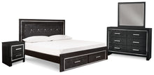Load image into Gallery viewer, Kaydell King Upholstered Panel Bed with Mirrored Dresser and Nightstand
