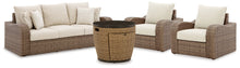 Load image into Gallery viewer, Malayah Outdoor Sofa and 2 Lounge Chairs with Fire Pit Table

