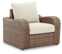 Load image into Gallery viewer, Malayah Outdoor Loveseat and 2 Lounge Chairs with Fire Pit Table
