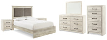 Load image into Gallery viewer, Cambeck King Upholstered Panel Bed with Mirrored Dresser, Chest and 2 Nightstands

