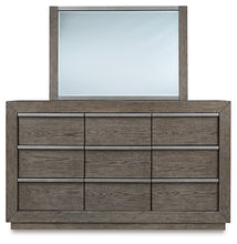 Load image into Gallery viewer, Anibecca Queen Upholstered Panel Bed with Mirrored Dresser
