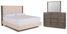 Load image into Gallery viewer, Anibecca Queen Upholstered Panel Bed with Mirrored Dresser

